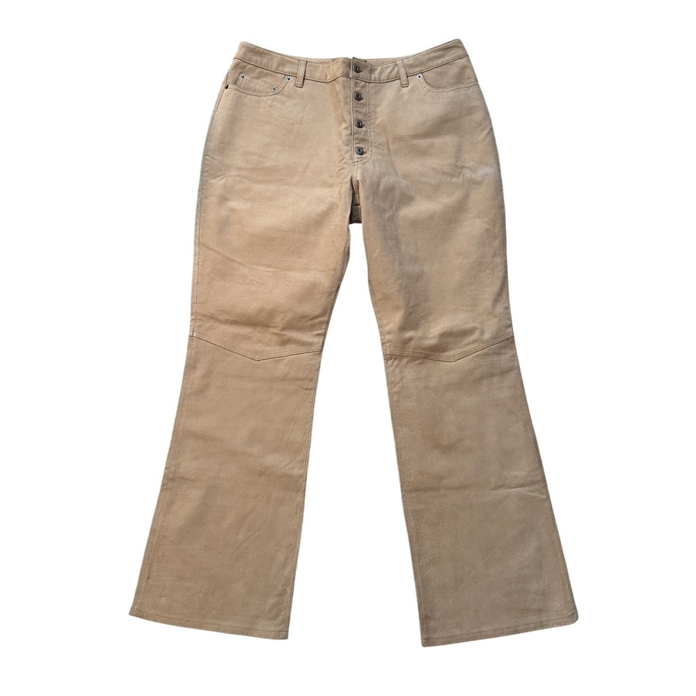 Vintage Route 66 Genuine Leather Suede Flare‎ Leg Button Fly Pants Women Size 16